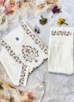 Pure Muslin White Festival Wear Hand Work Readymade 3 Pcs Kurti 